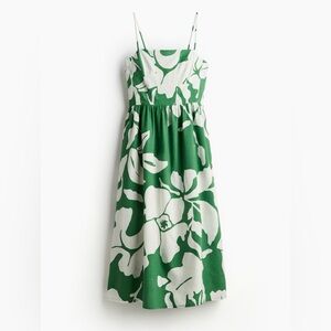 H&M Green and White Floral Linen Blend Midi dress, NWT, sz M